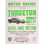 A rare original late 1960's motor racing poster. 'Motor Racing Thruxton Sunday May 4th B.A.R.C. Race