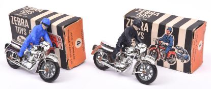 2 Benbros Zebra Toys Motorcycles. Motorcycle Police Patrol No.1. Silver plated motorcycle with a