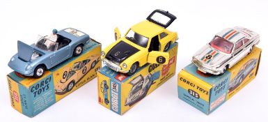 3 Corgi Toys. Simca '1000' Competition Model (315). In vacuum plated silver livery with red