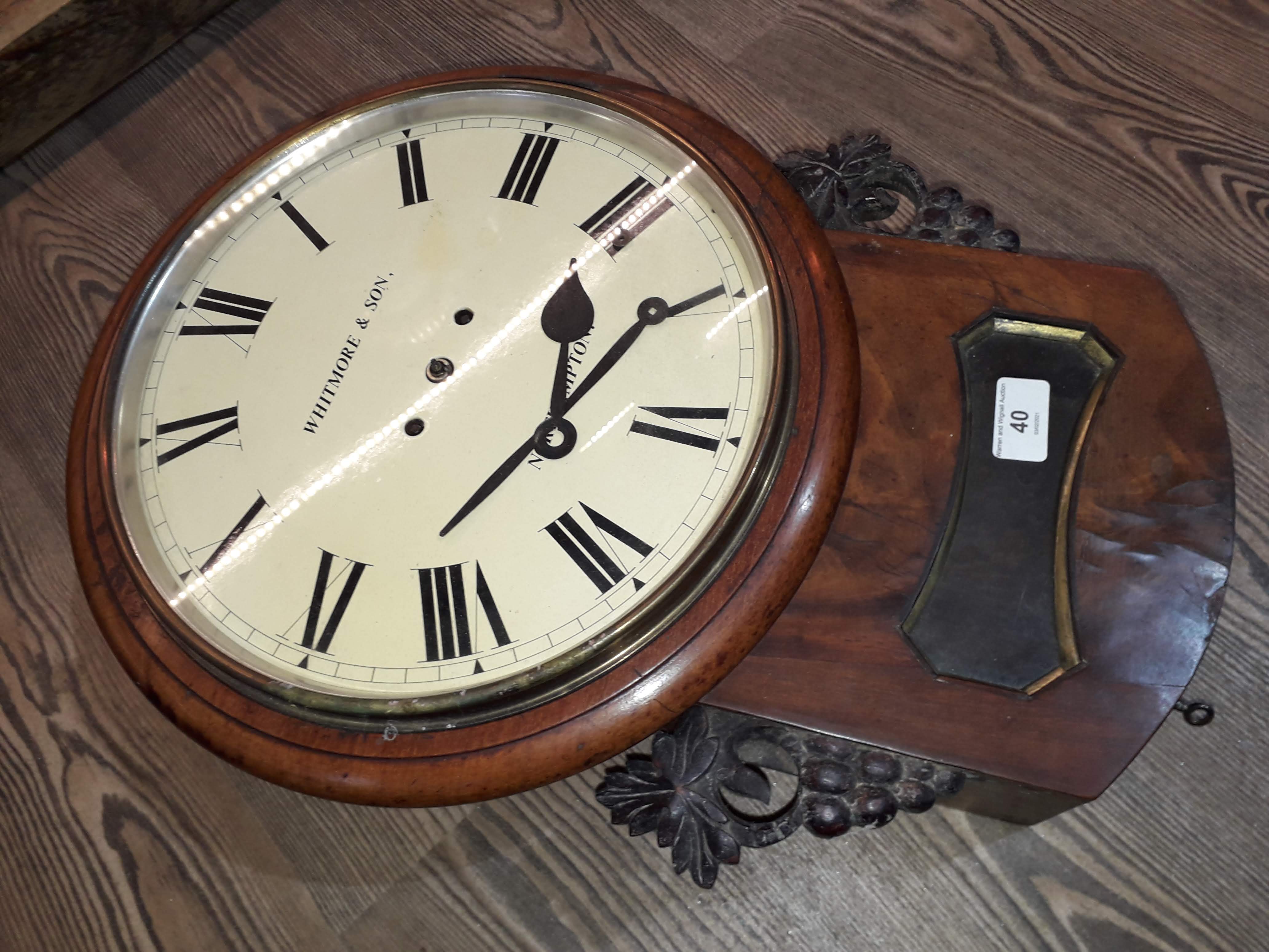 A 19th century drop dial double fusee wall clock, the 12" dial signed Whitmore & Son Northampton, - Image 4 of 11