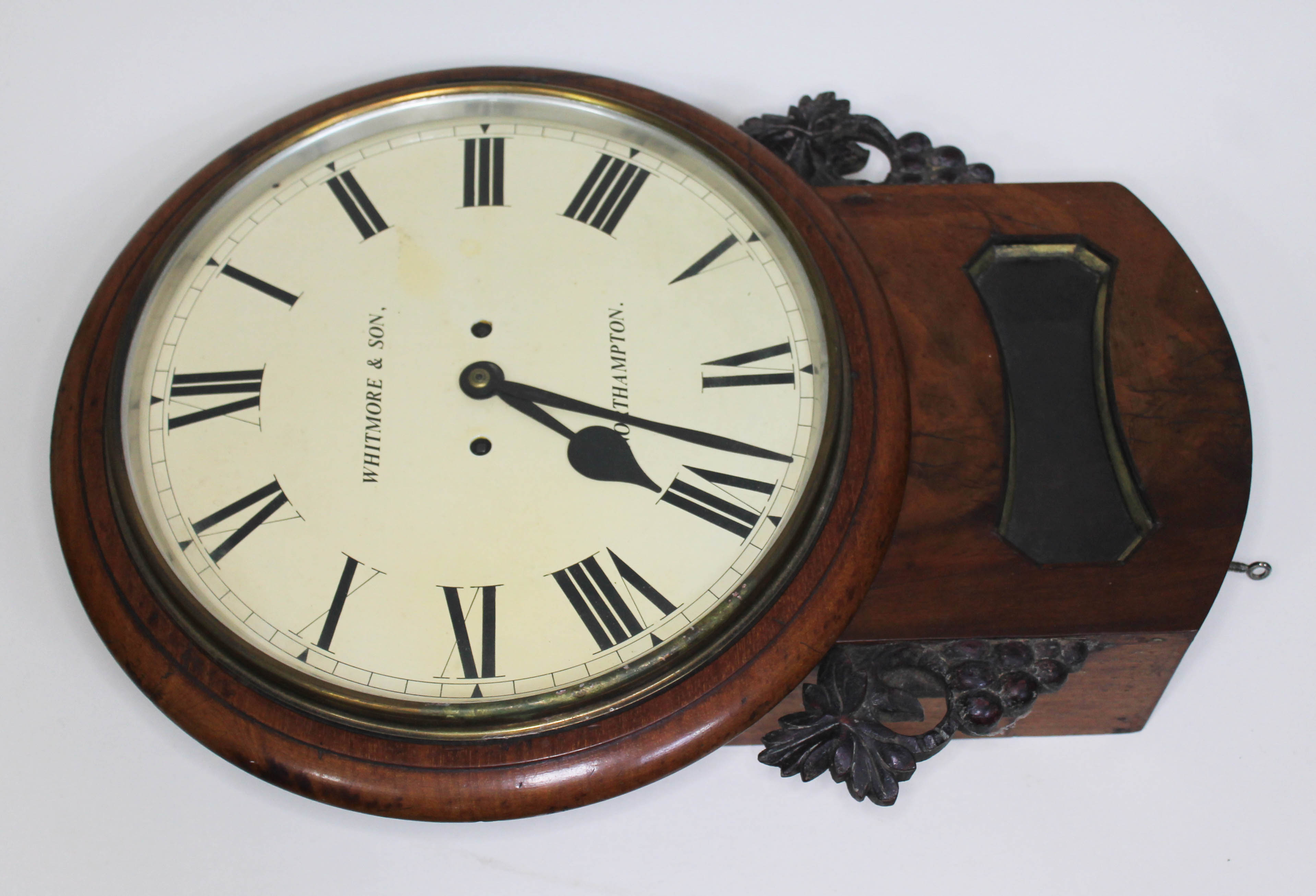 A 19th century drop dial double fusee wall clock, the 12" dial signed Whitmore & Son Northampton, - Image 3 of 11