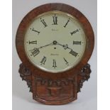 A 19th century oak cased drop dial wall clock, the 12" dial signed West Bolton, A frame brass