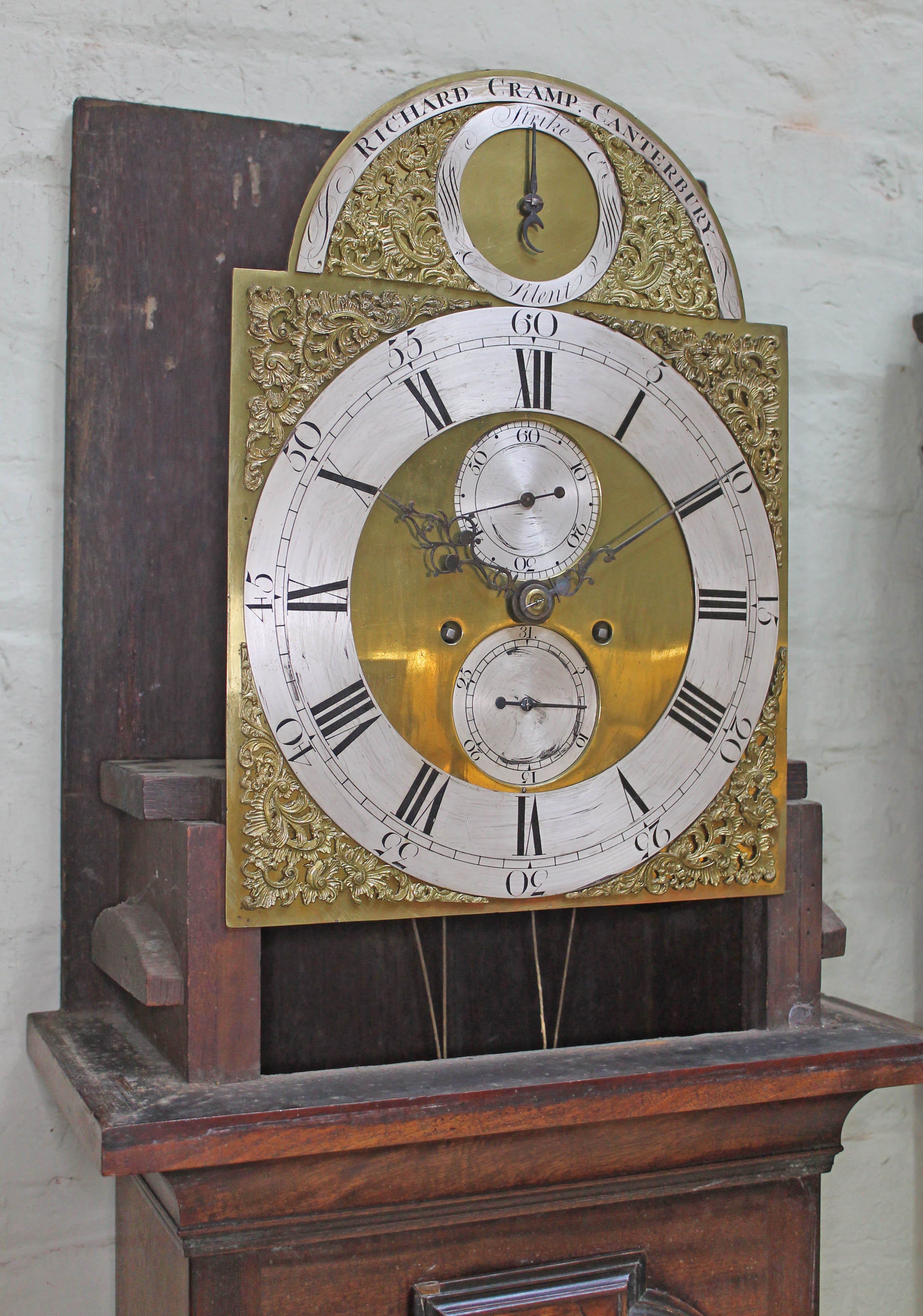 A George III 8 day mahogany long case clock, broken swan neck pediment with single brass finial, - Image 7 of 7