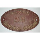 South Eastern & Chatham Railway S.E. & C.R. 95 Ashford Works cast wagon plate 25cm x 15cm
