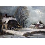 Louis Van Der Pol (Dutch, 19th/20th century), winter scene, oil on board 38.5cm x 28.5cm, signed L.