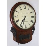 A 19th century drop dial double fusee wall clock, the 12" dial signed Whitmore & Son Northampton,