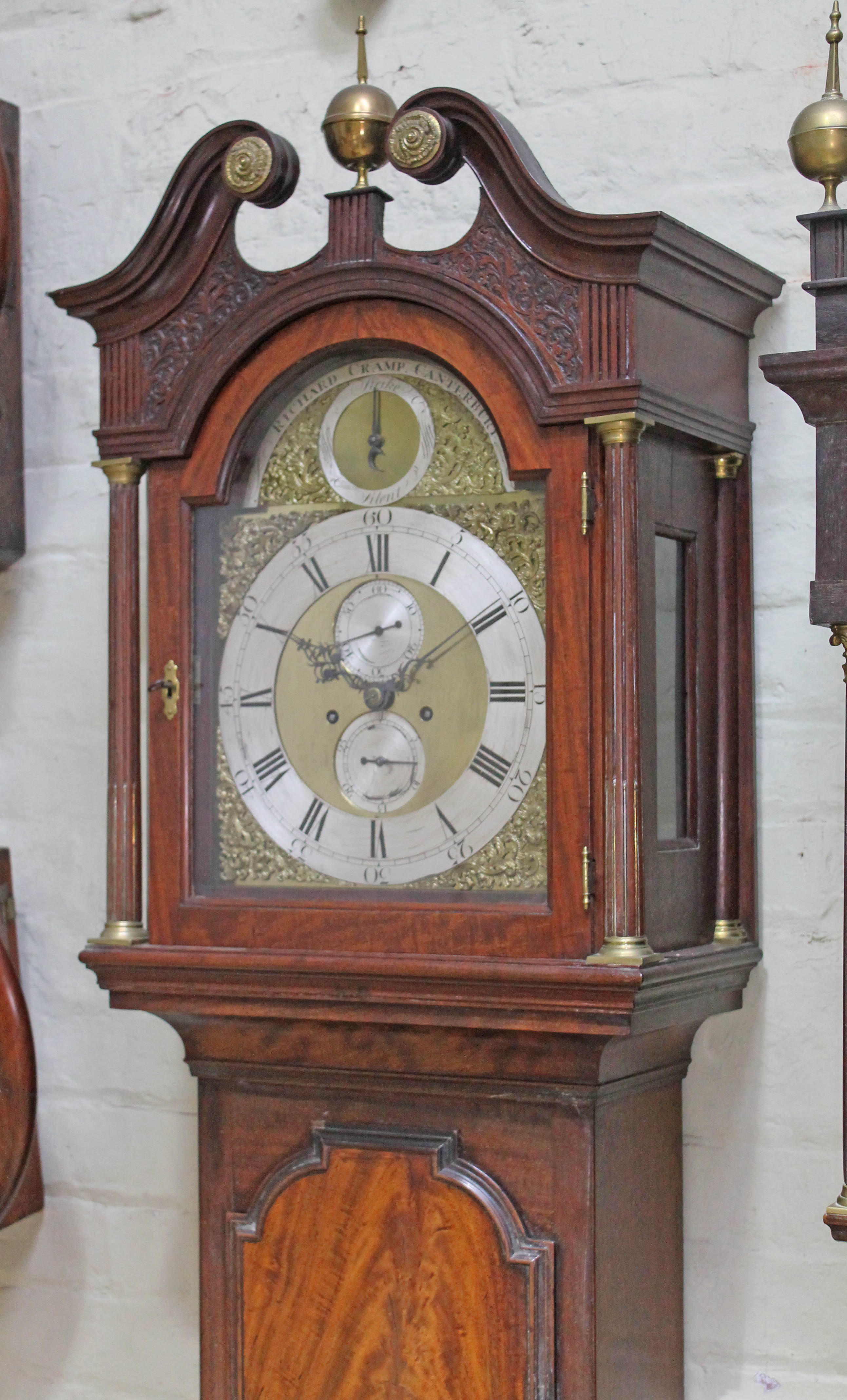 A George III 8 day mahogany long case clock, broken swan neck pediment with single brass finial, - Image 2 of 7
