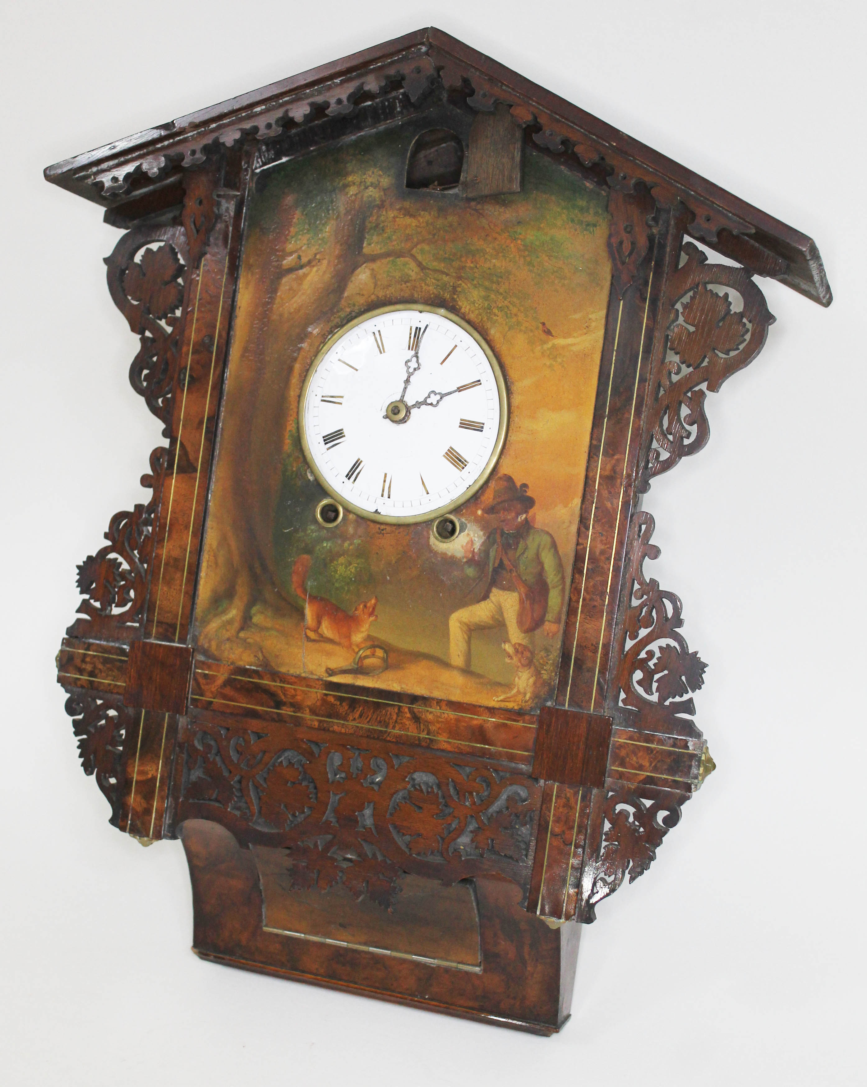 A 19th century Black Forest walnut cuckoo clock, chalet style case with fretwork, 4 1/4" dial - Image 12 of 12