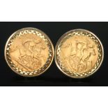 A pair of half sovereign cufflinks, mounted in hallmarked 9ct gold, the George V half sovereigns