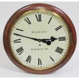 A Victorian mahogany cased wall clock, the 14" dial with Roman numerals and signed Roberts Barmouth,