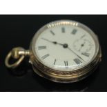 An early 20th century 14ct gold ladies pocket watch having white enamel dial with Roman numerals and