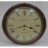 A mid 19th century mahogany cased wall clock, 12" convex dial with painted Roman numerals and signed