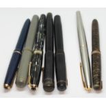A group of seven vintage fountain pens including Parker, Swan, Croxley, Burnham etc. five with