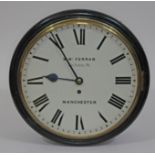 A mid 19th century ebonised wall clock, 12" dial painted with Roman numerals and signed W. McFerran,