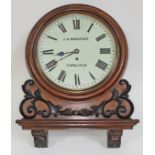 A late 19th century oak cased wall clock, 12" dial with Roman numerals and signed J.A. Wheatley,