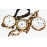 A group of three 9ct gold watches, one with 9ct gold strap, gross wt. approx. 50g.