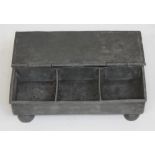 A George III pewter treasury inkstand, length 17cm.