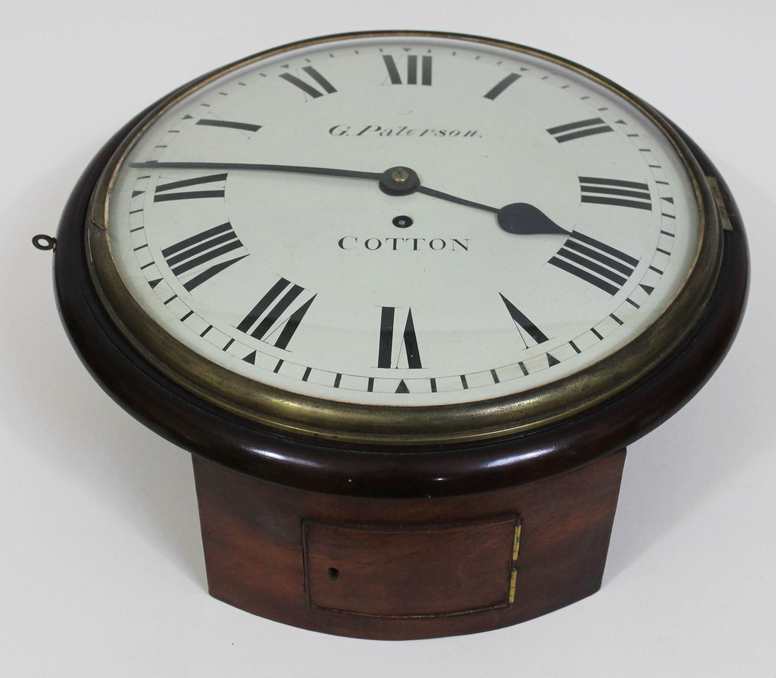 A 19th century mahogany cased wall clock, 12" painted dial with Roman numerals and signed G. - Image 3 of 6