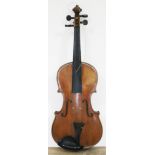 A 19th century violin by Carlo Storioni, length of back 356mm, interior label dated 1890, with