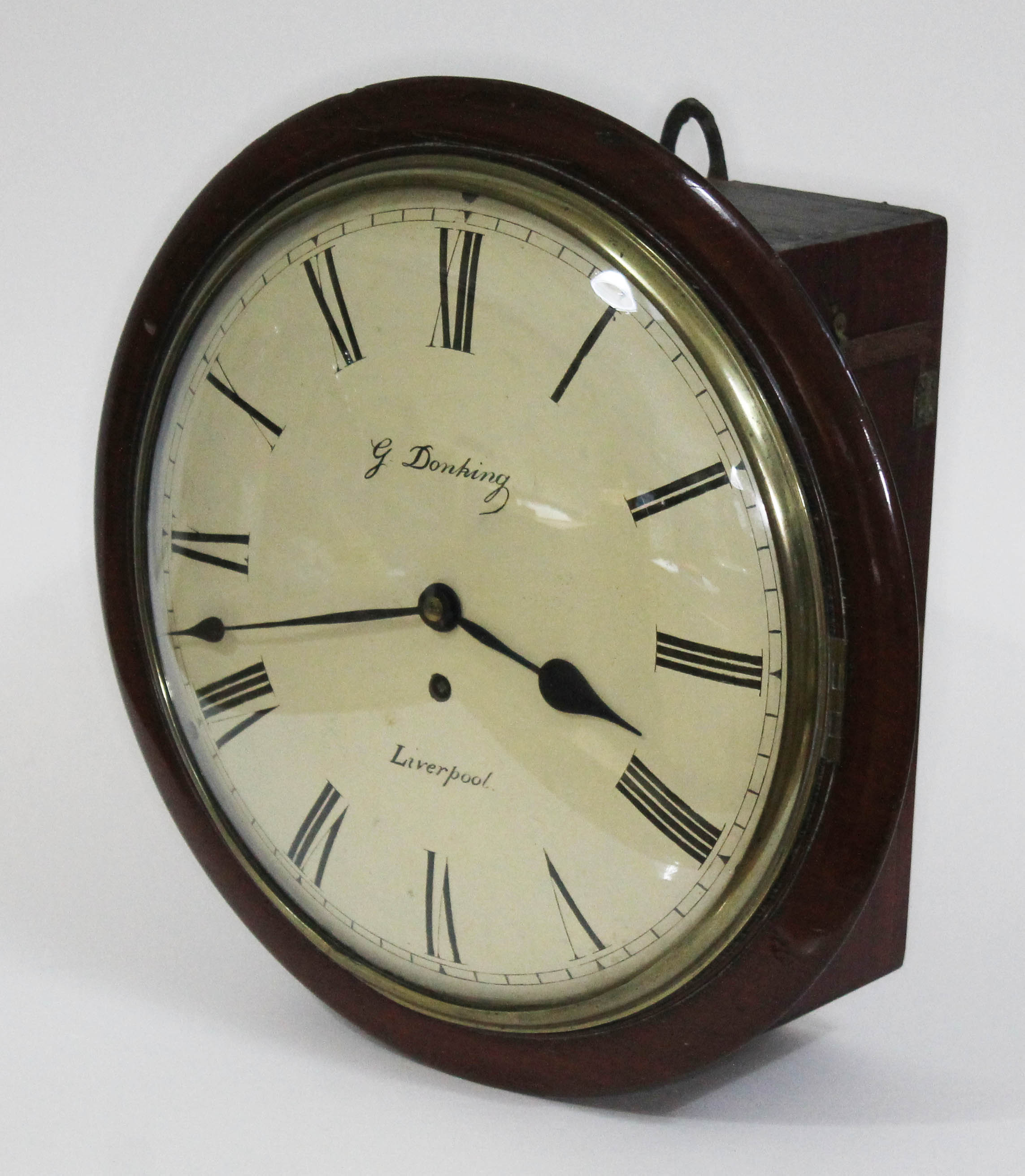 A mid 19th century mahogany cased wall clock, 12" convex dial with painted Roman numerals and signed - Image 6 of 6