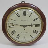 A Victorian mahogany cased wall clock, the 13" convex dial painted with Roman numerals and signed