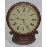 A 19th century mahogany cased drop dial wall clock, the 12" dial with painted Roman numerals and