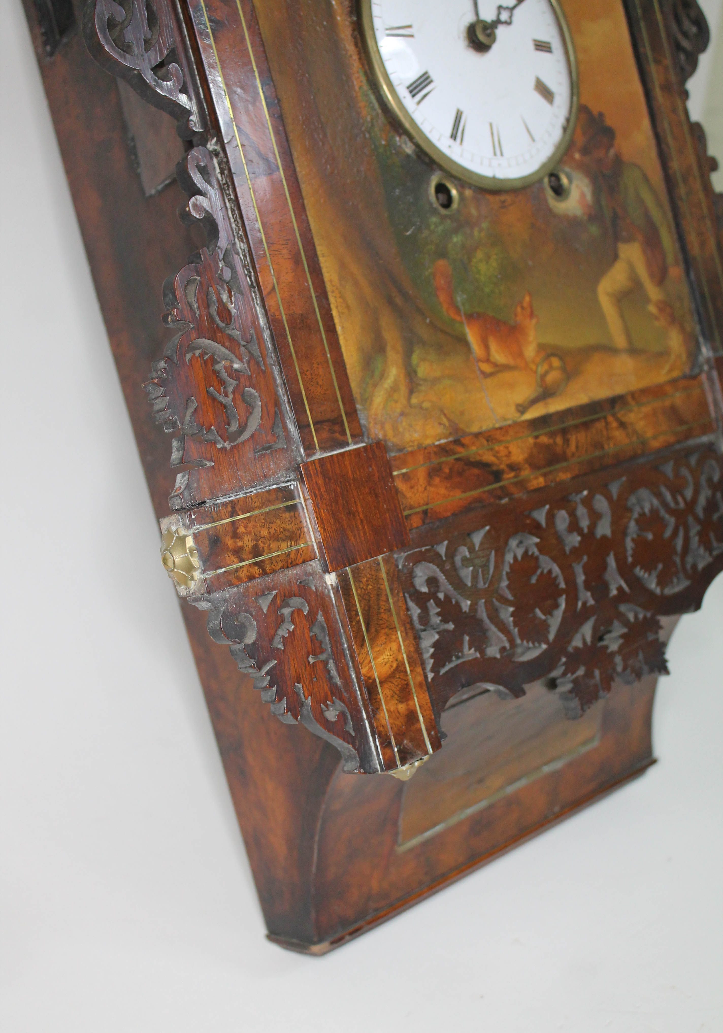 A 19th century Black Forest walnut cuckoo clock, chalet style case with fretwork, 4 1/4" dial - Image 8 of 12