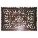 A Chinese 19th century mother of pearl inlaid rosewood tray of rectangular form inlaid with figures,