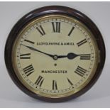 A 19th century mahogany cased wall clock, 12" dial with painted Roman numerals, signed Lloyd,
