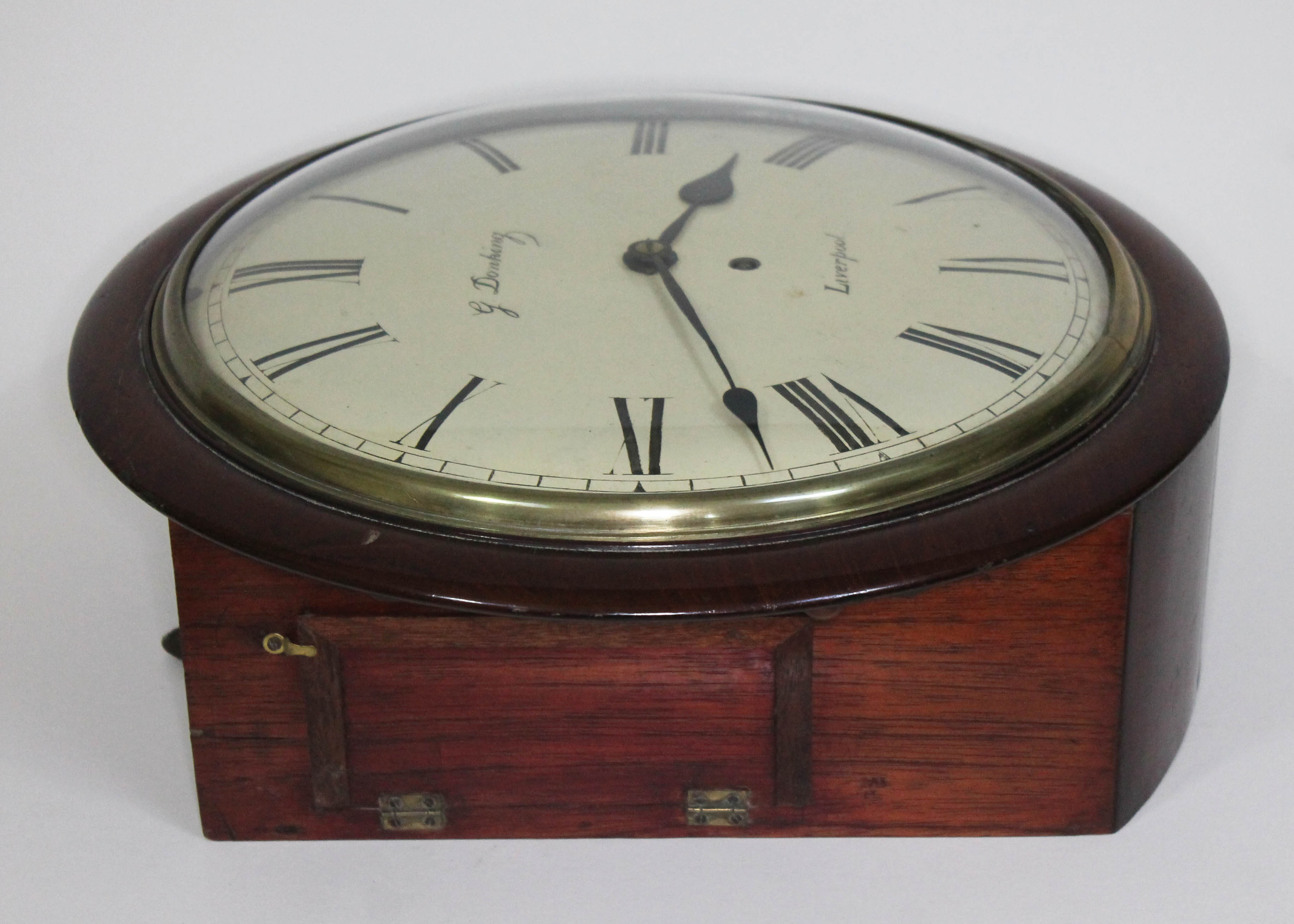 A mid 19th century mahogany cased wall clock, 12" convex dial with painted Roman numerals and signed - Image 5 of 6