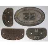 Three London Midland Railway cast wagon plates and a bridge plate.