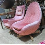 A pair of retro egg chairs, each with four point teak swivel base.