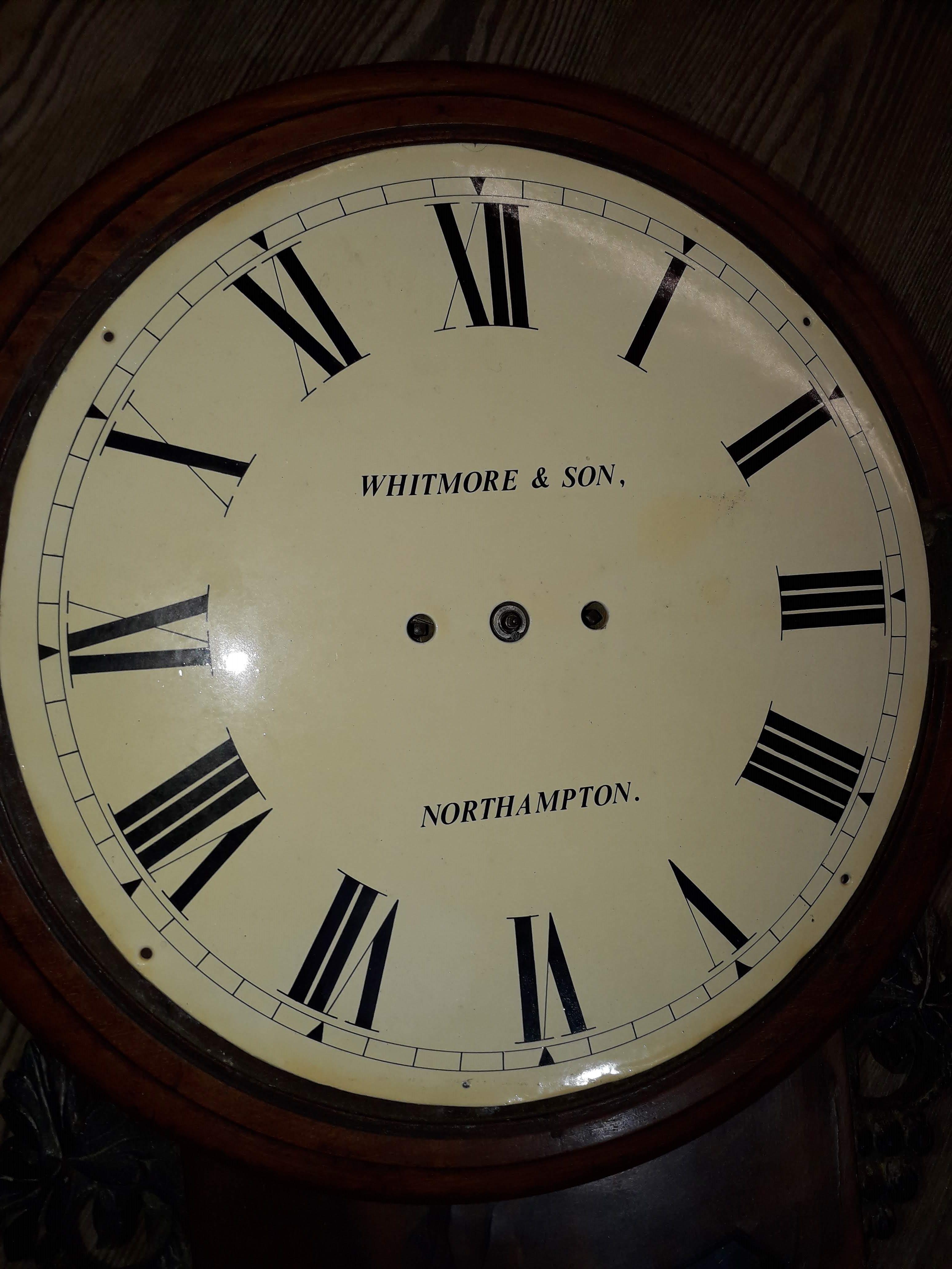 A 19th century drop dial double fusee wall clock, the 12" dial signed Whitmore & Son Northampton, - Image 10 of 11