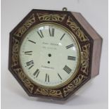 A 19th century brass inlaid rosewood wall clock case of octagonal form and dial signed John Seyer