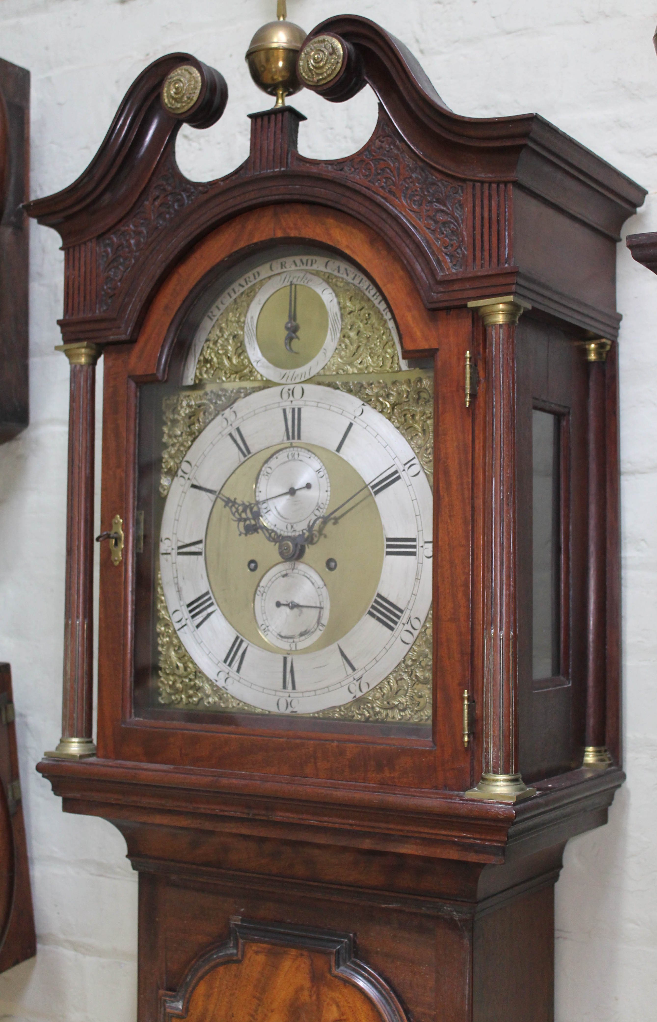 A George III 8 day mahogany long case clock, broken swan neck pediment with single brass finial, - Image 3 of 7