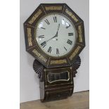 A 19th century brass inlaid mahogany drop dial fusee wall clock, 12" convex dial, total length 71cm.