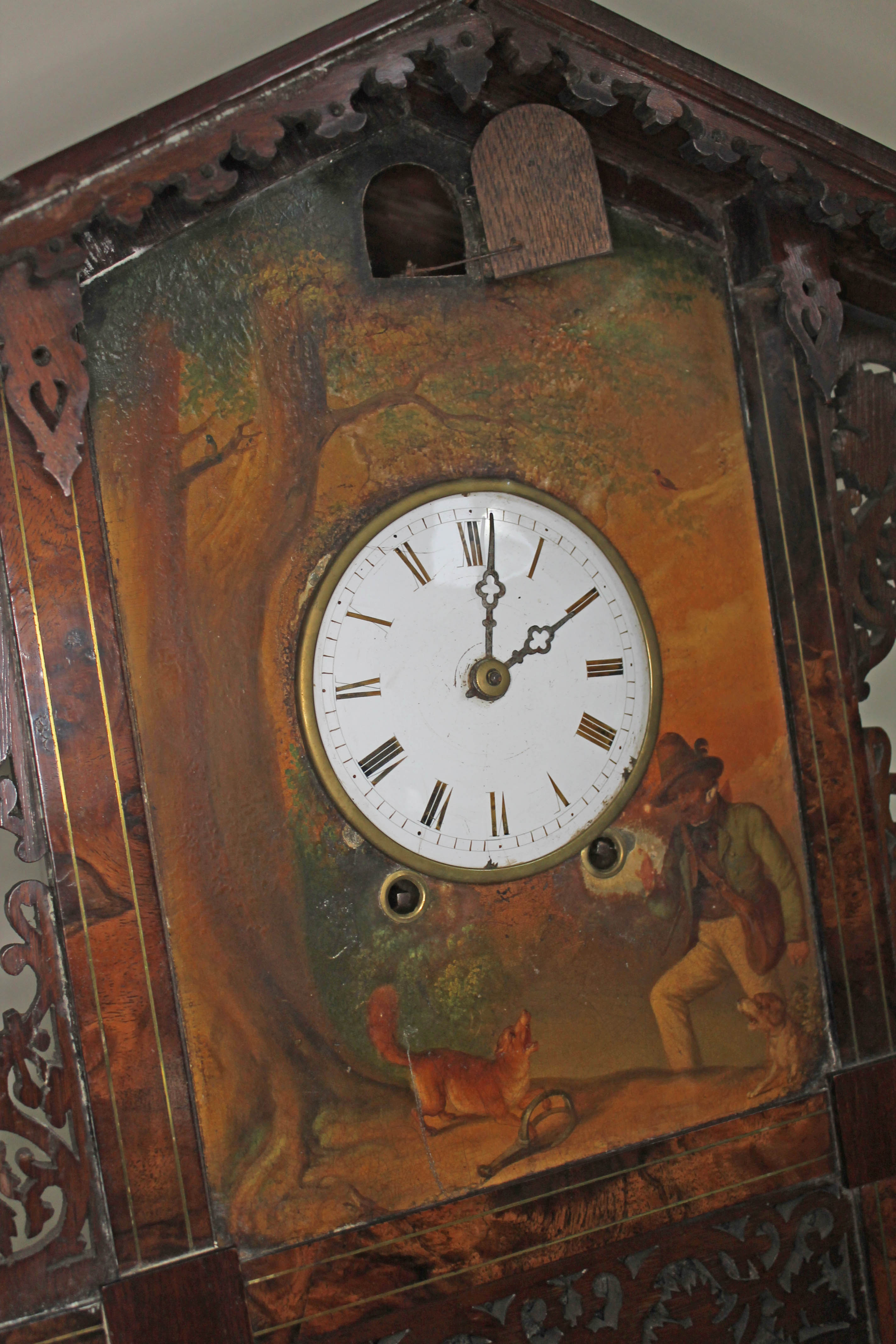 A 19th century Black Forest walnut cuckoo clock, chalet style case with fretwork, 4 1/4" dial - Image 9 of 12