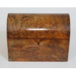 A Victorian domed burr walnut tea caddy, length 22.5cm.