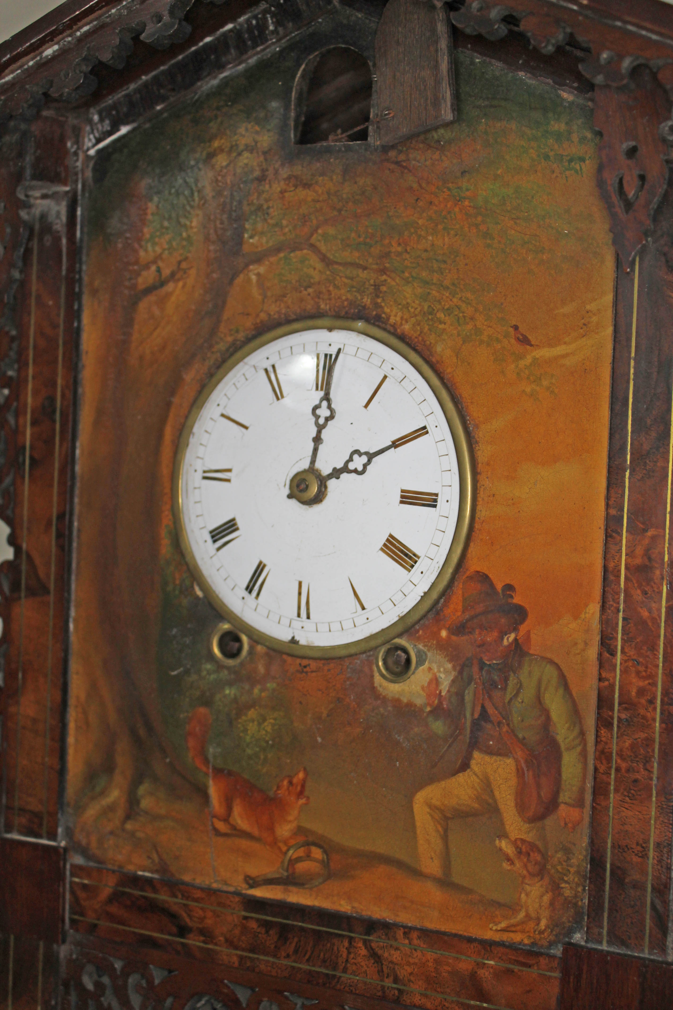 A 19th century Black Forest walnut cuckoo clock, chalet style case with fretwork, 4 1/4" dial - Image 10 of 12