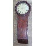 An early 19th century tavern type mahogany wall clock, the 14" convex dial painted with Roman