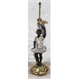 A painted wood Blackamoor figural lamp, height (including fitting) 98cm.