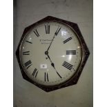 A 19th century mahogany cased wall clock, with octagonal case, 13" 3/4 convex dial with Roman