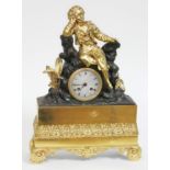 A French 19th century ormolu and bronze figural mantel clock, twin spring driven movement striking