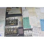 A quantity of cricket and football ephemera including s 25 page scrap book album comprising mainly