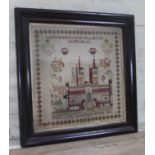 A large Victorian cathedral sampler "A Representation of Lincon Cathadral Mary Ann Crabtree Work