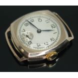 A 1940s hallmarked 9ct gold wristwatch with silvered dial, Arabic numerals and seconds subsidiary