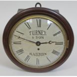 A late 19th century mahogany cased wall clock, brass bezel with domed glass, 10" convex dial painted