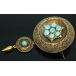 A Victorian turquoise set brooch with drop, length 60mm, unmarked, gross wt. 15.43g.