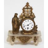 A French gilt spelter and alabaster mantel clock, height 29cm.