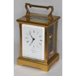 A Garrard & Co gilt brass carriage clock, height 17cm. Condition - without key, appears in working
